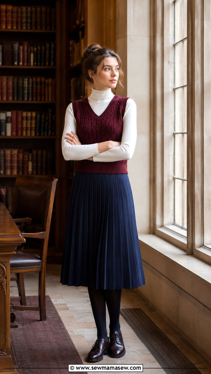 Turtleneck under sweater vest outfit - 30 Preppy college outfit ideas