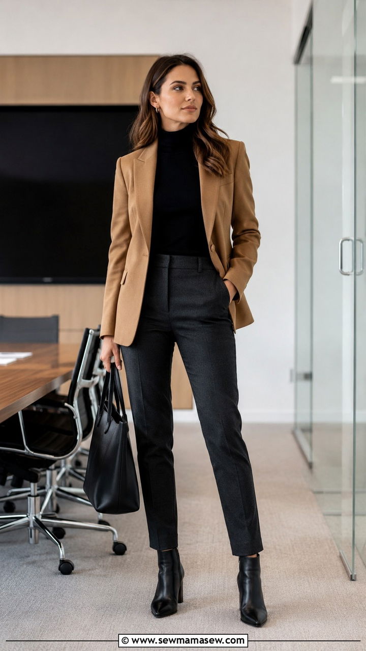 Turtleneck with Blazer and Slim Trousers Outfit - 30 Networking event outfit ideas