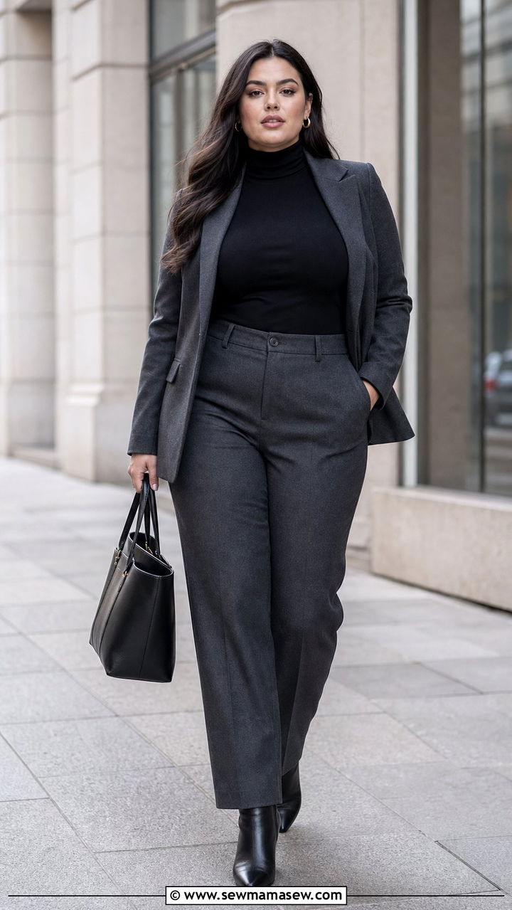 Turtleneck with Blazer and Trousers - 35 Business casual outfits plus size