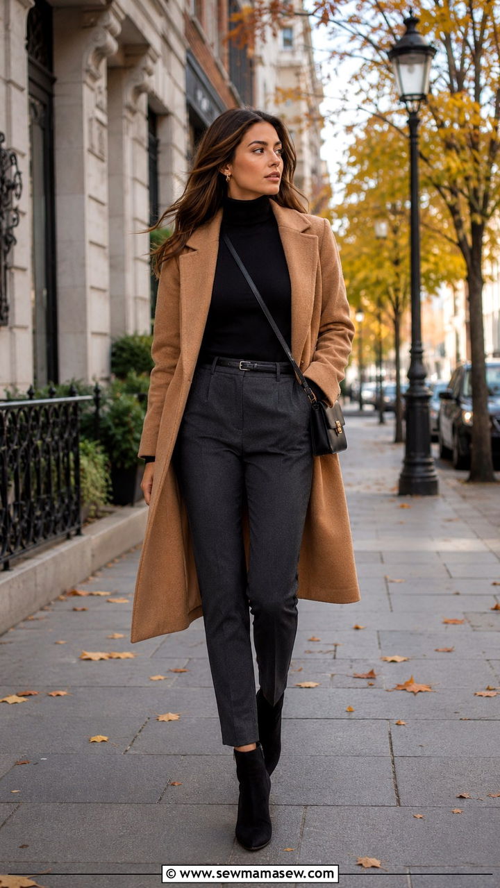 Turtleneck with Cigarette Pants and Ankle Boots - 25 work outfits inspo