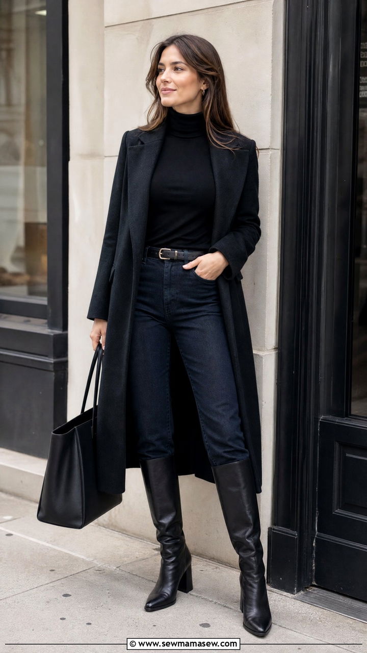 Turtleneck with Dark Wash Straight Jeans - 25 Brunch outfits with jeans