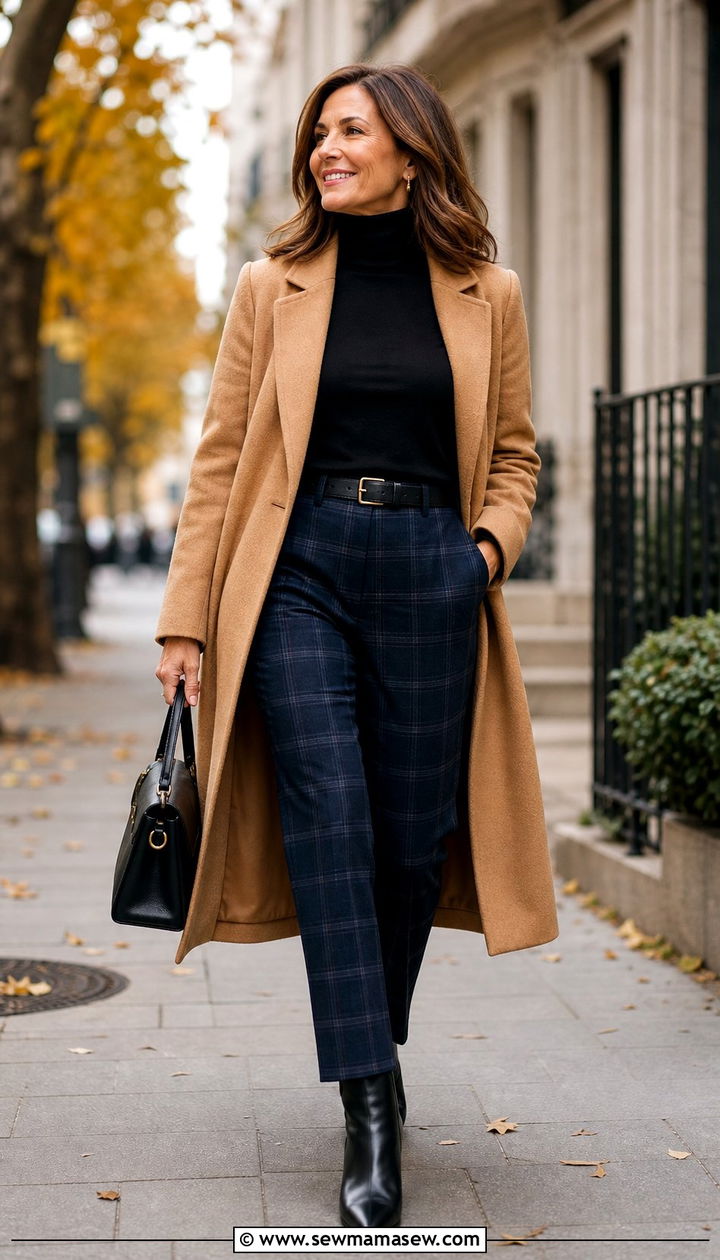 Turtleneck with Plaid Trousers - 35 Brunch outfits for women over 40