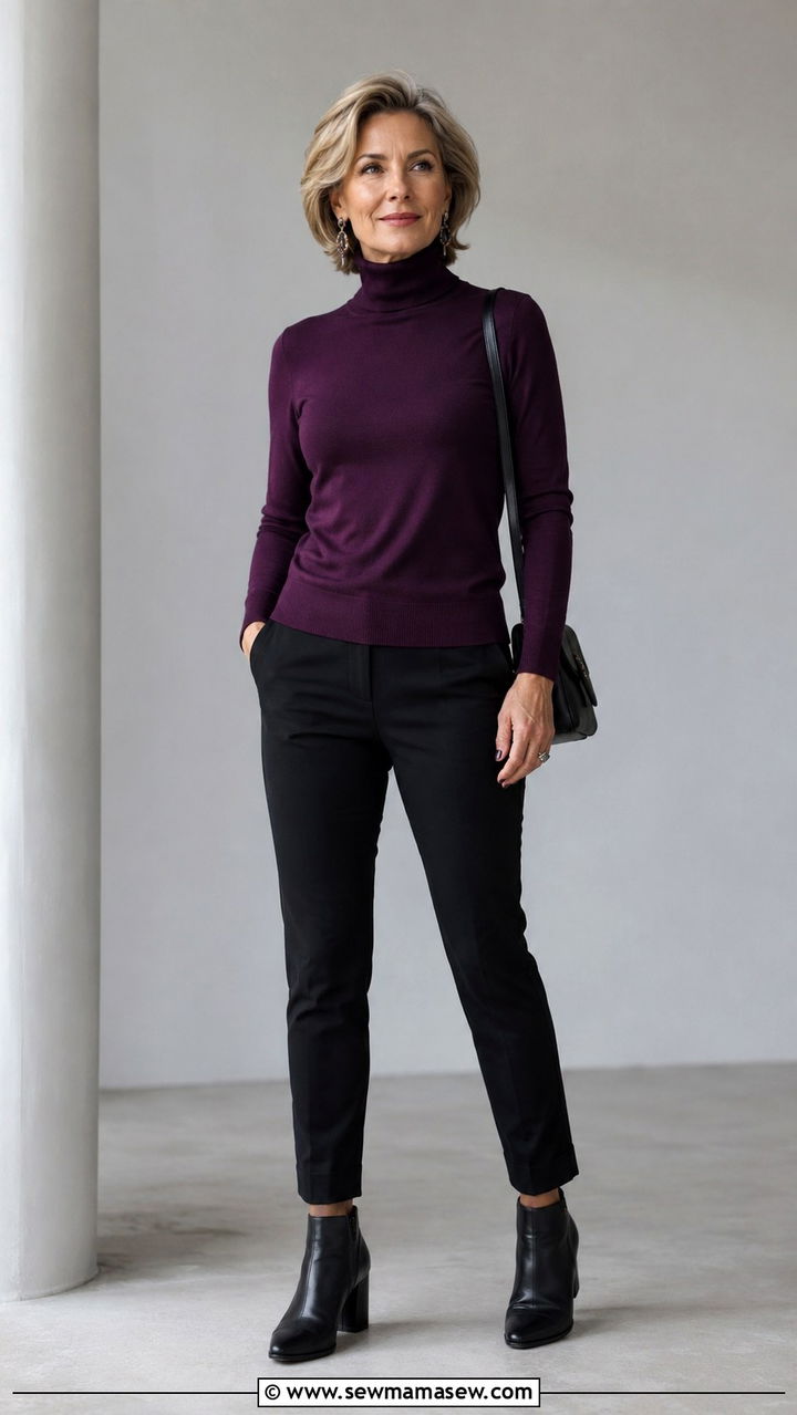 Turtleneck with Slim Pants Look Over 50 - 30 Chic outfit ideas for women over 50