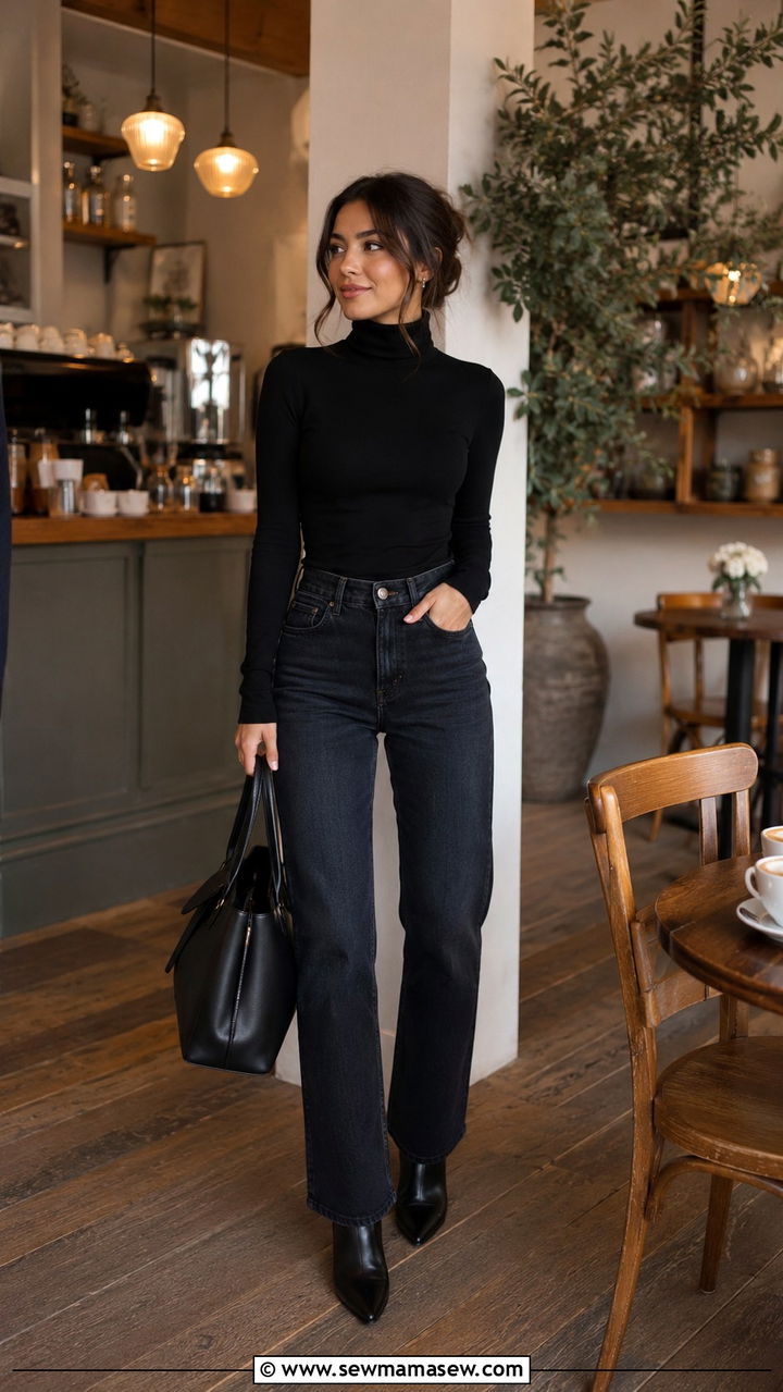 Turtleneck with Straight Leg Jeans and Ankle Boots - 30 Brunch outfit ideas petite