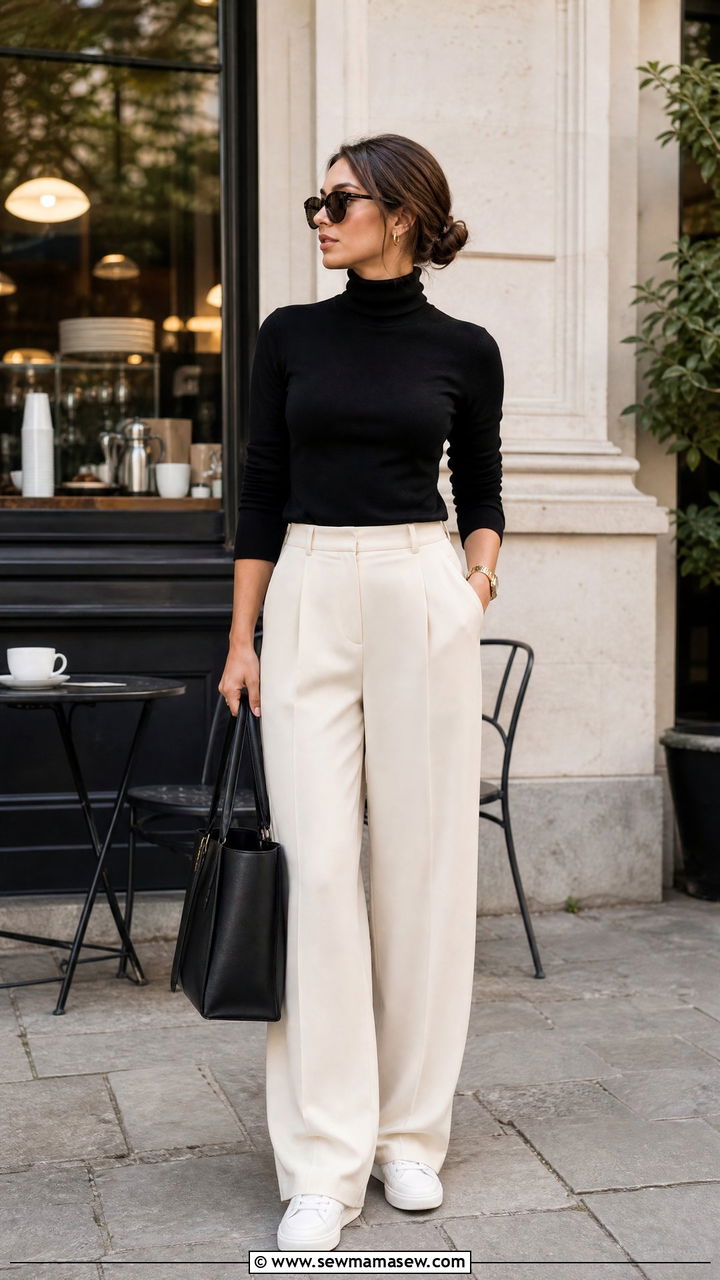 Turtleneck with Tailored Trousers Outfit - 30 coffee run outfit ideas