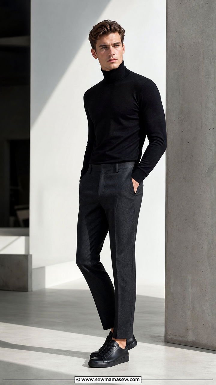 Turtleneck with Tailored Trousers and Sneakers - 25 Business casual outfits with sneakers