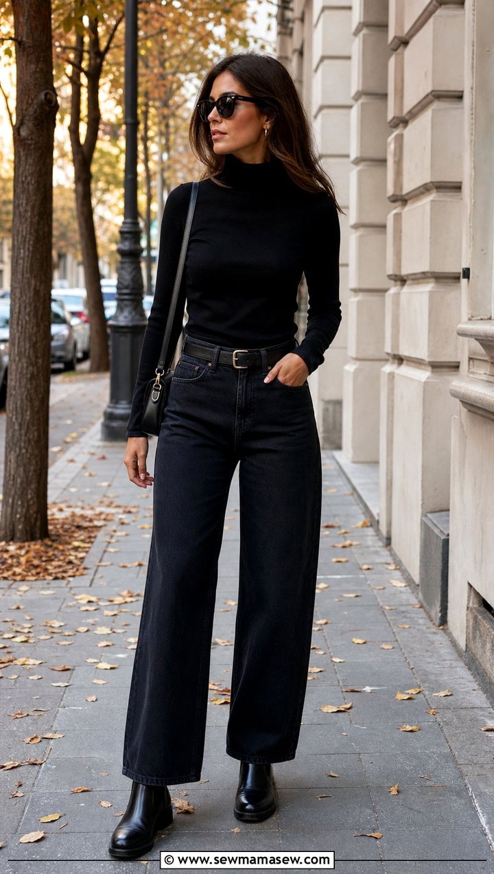 Turtleneck with Wide Leg Jeans and Chelsea Boots - 35 casual Friday outfit ideas