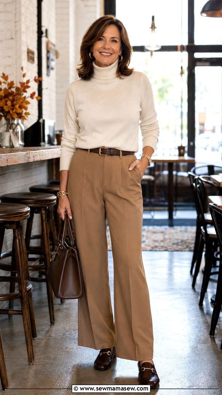 Turtleneck with Wide Leg Pants and Loafers - 25 What to wear to brunch over 50