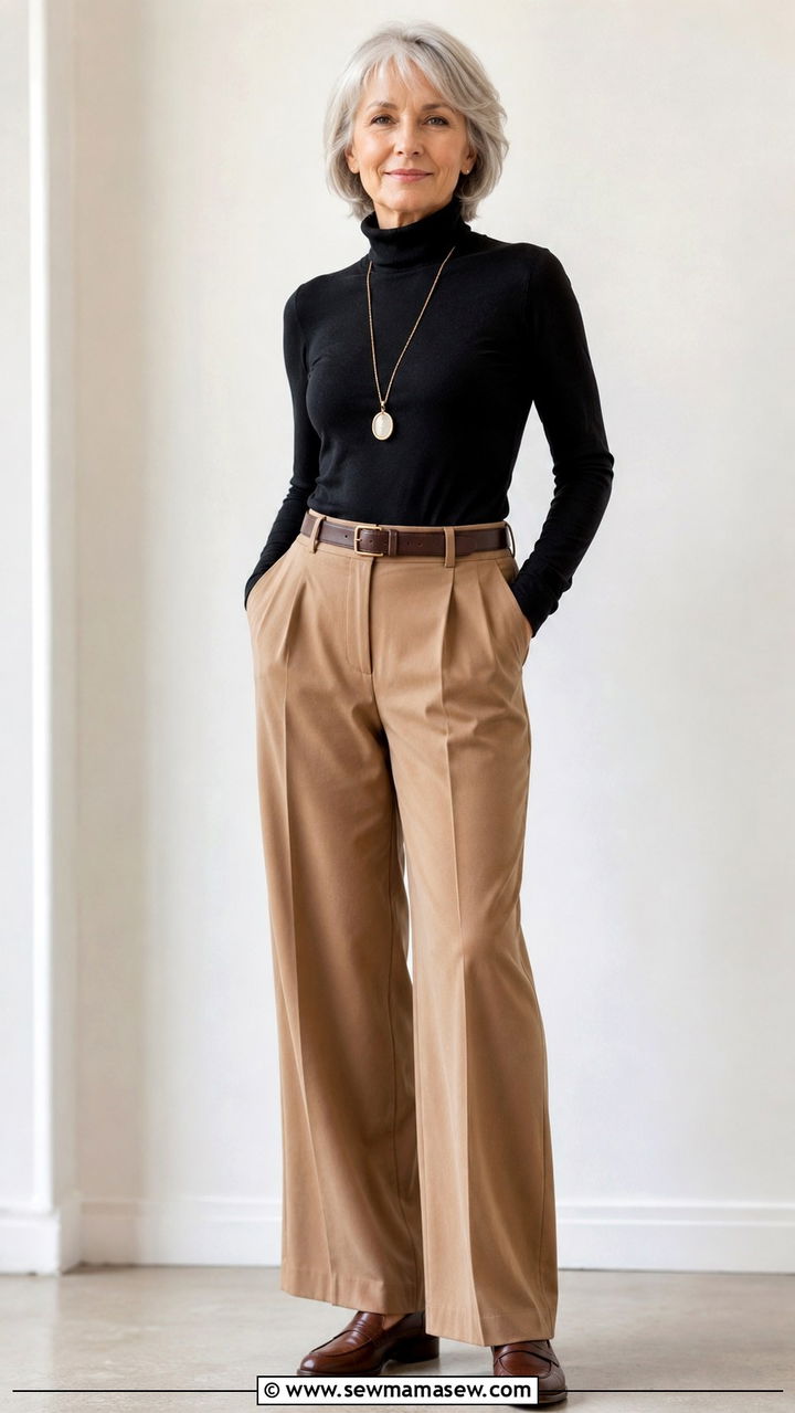 Turtleneck with Wide Leg Trousers - 20 Work outfit ideas for women over 60 2026