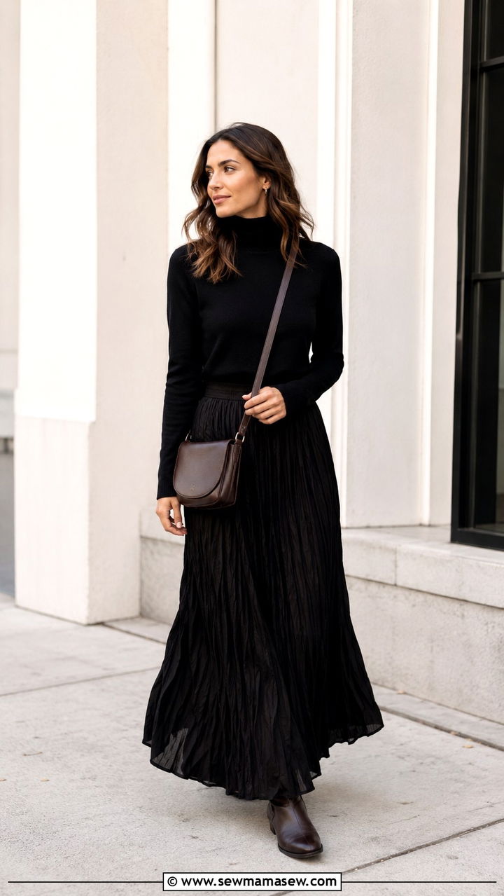 Turtleneck with a maxi skirt and flat ankle boots - 30 Ways to wear a turtleneck