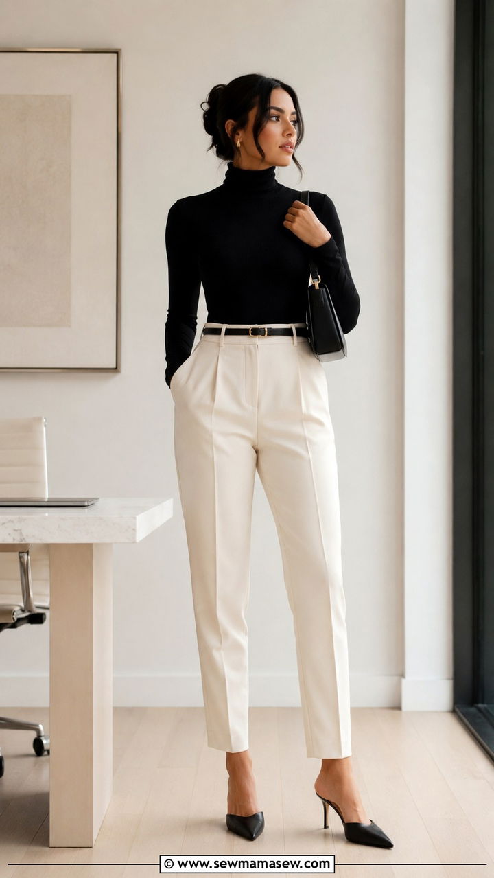 Turtleneck with a pleated midi skirt and ballet flats - 30 Ways to wear a turtleneck