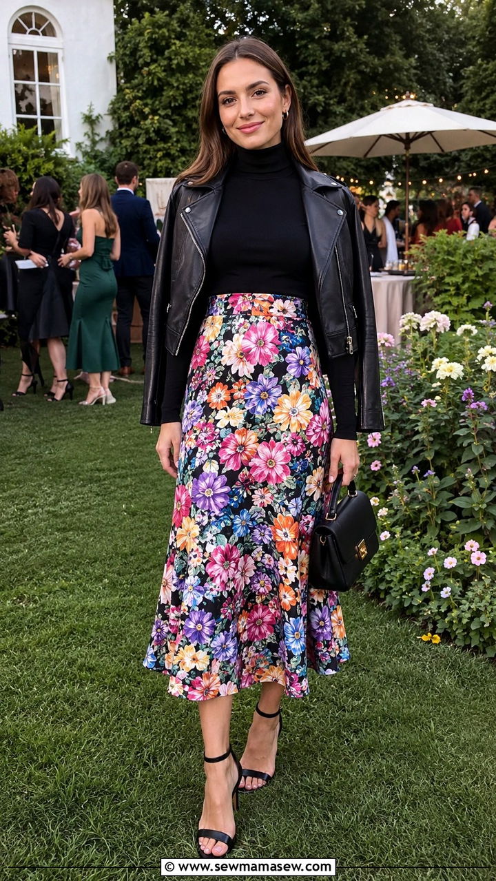 Turtleneck with floral midi skirt spring outfit - 30 Spring outfits with turtleneck