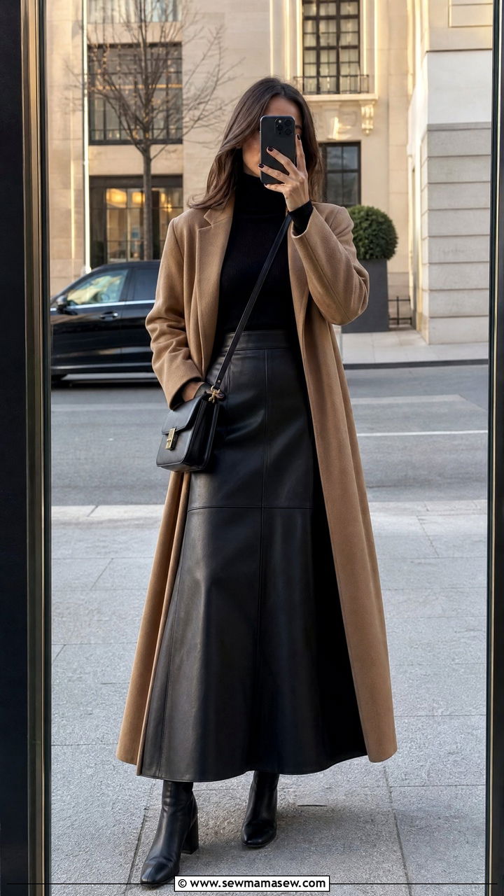 Turtleneck with leather maxi skirt - 35 maxi skirt outfits for women