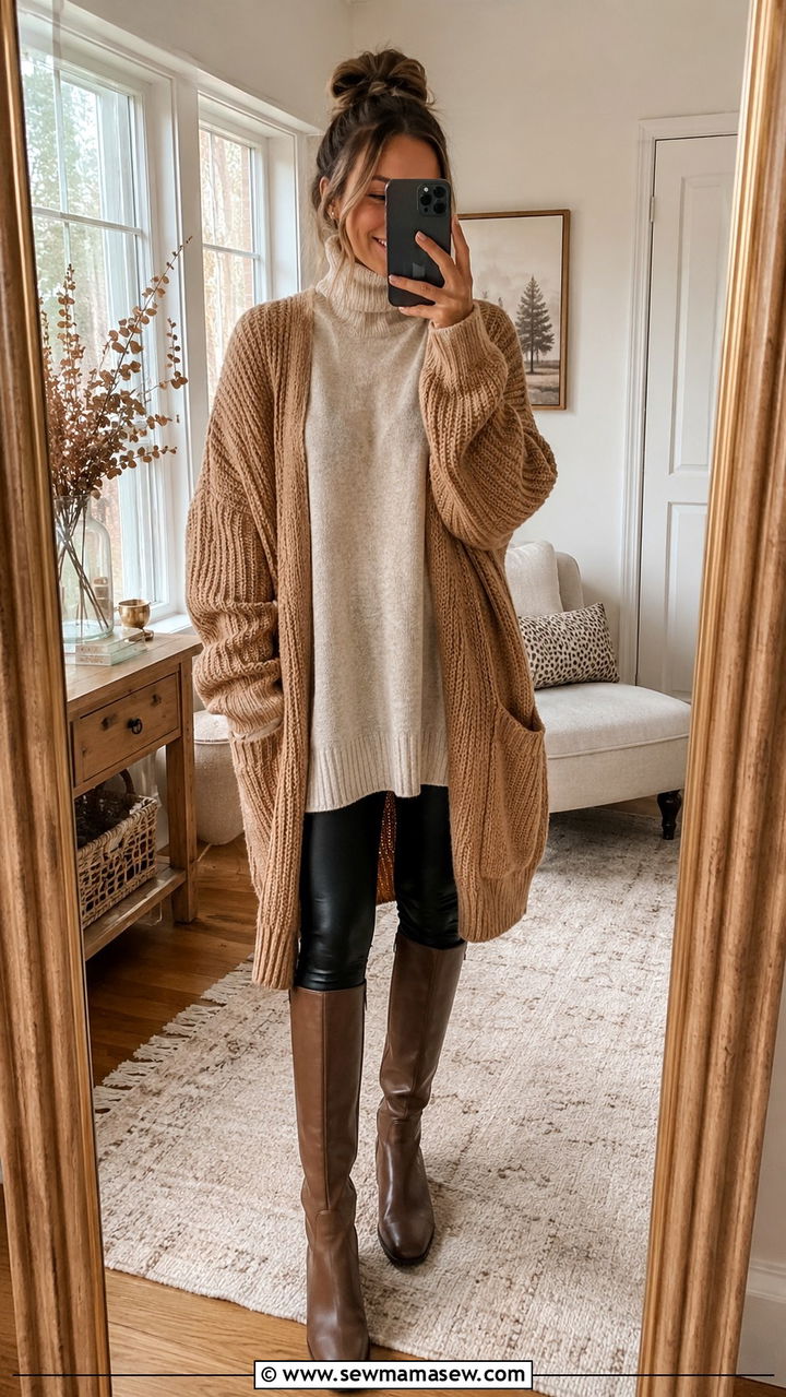 Turtleneck with leggings and an oversized cardigan - 30 How to style a turtleneck
