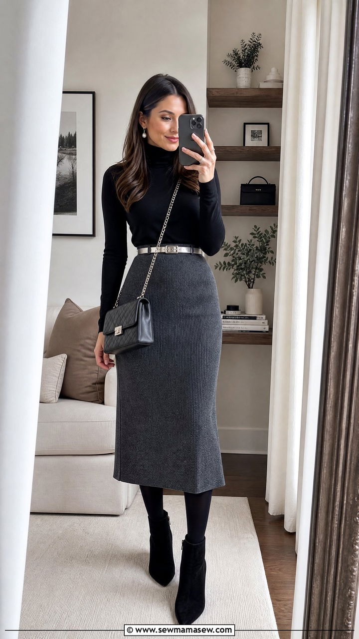 Turtleneck with midi skirt - 25 How to style a midi skirt over 40