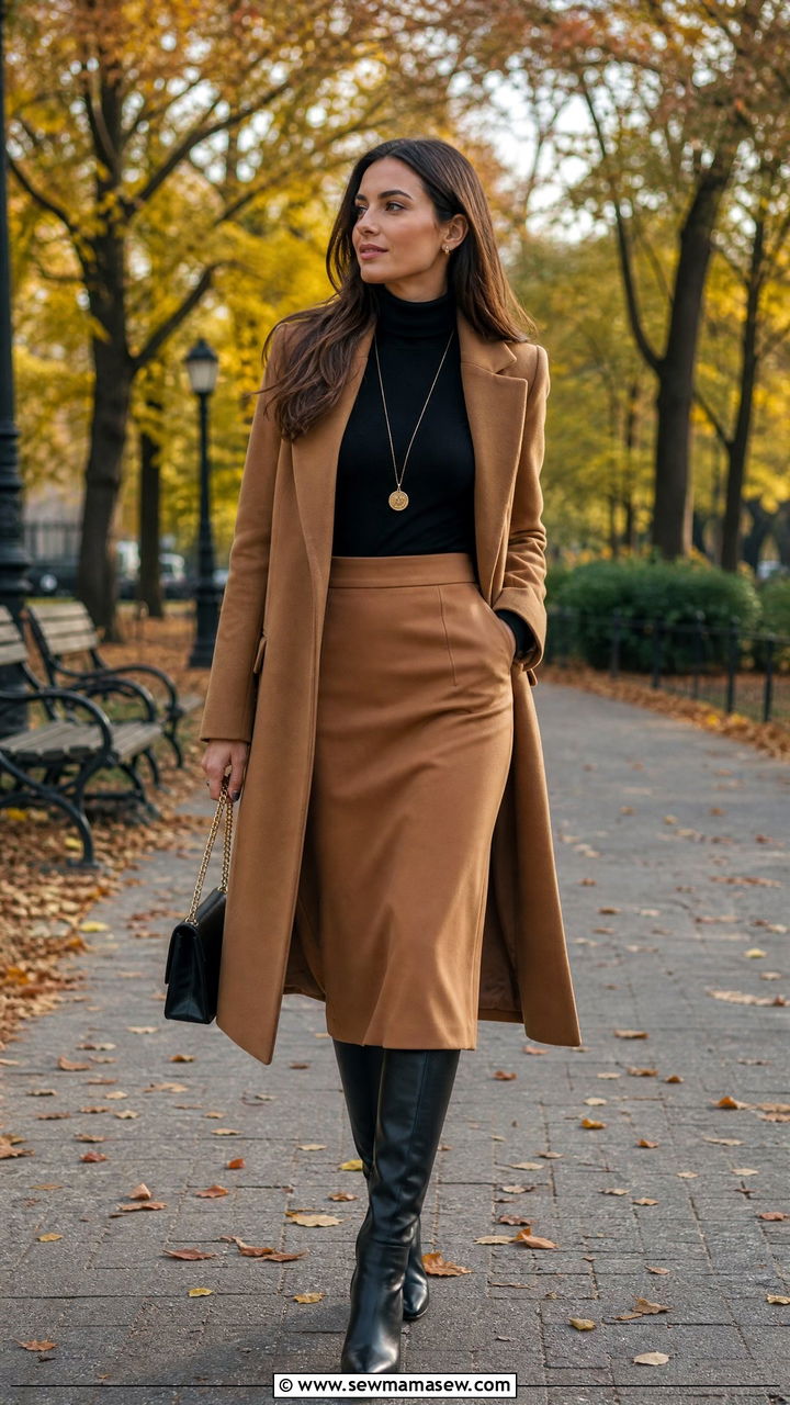 Turtleneck with midi skirt and knee high boots outfit - 30 French girl outfits to copy