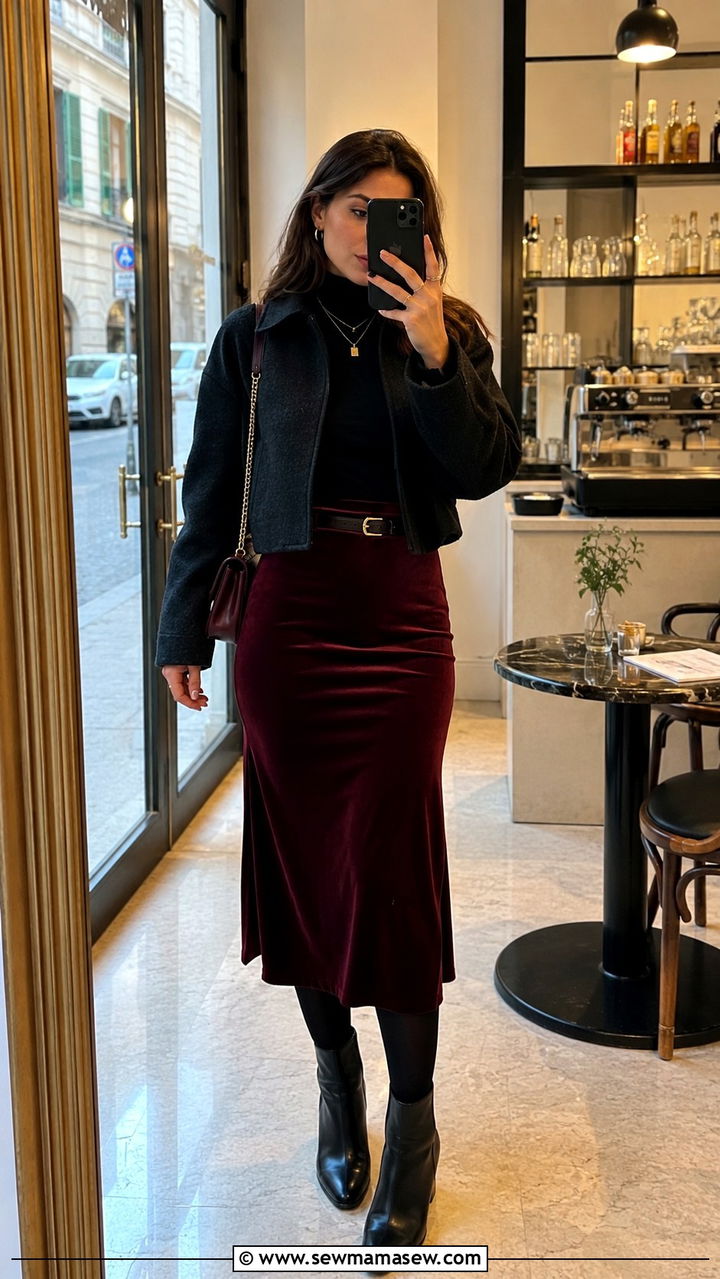 Turtleneck with midi skirt and tights Rome outfit - 25 Rome outfit ideas