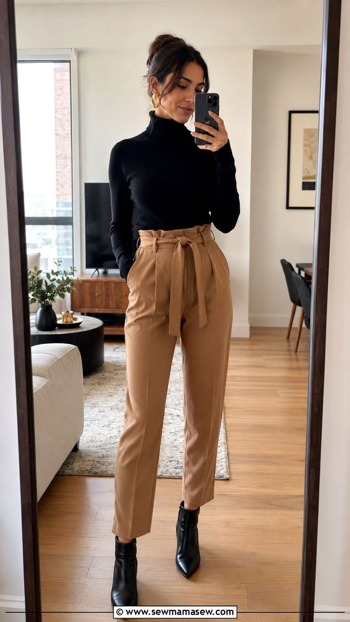 Turtleneck with paperbag waist pants petite - 30 Petite outfit ideas to balance proportions