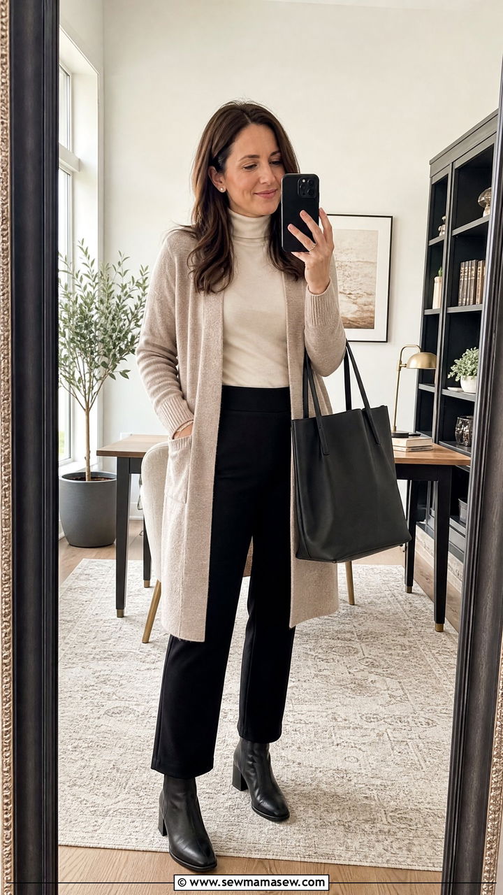 Turtleneck with ponte pants and cardigan - 25 Business casual outfits with turtleneck
