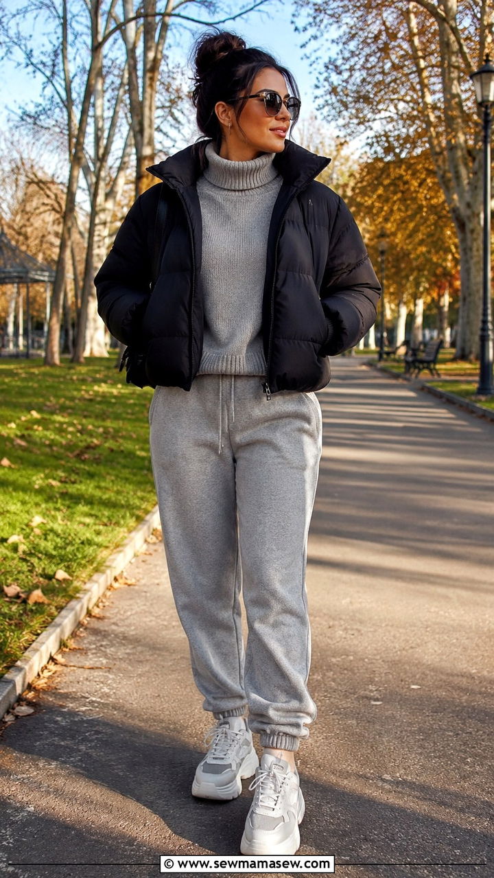 Turtleneck with sweatpants and a puffer jacket - 30 How to style a turtleneck