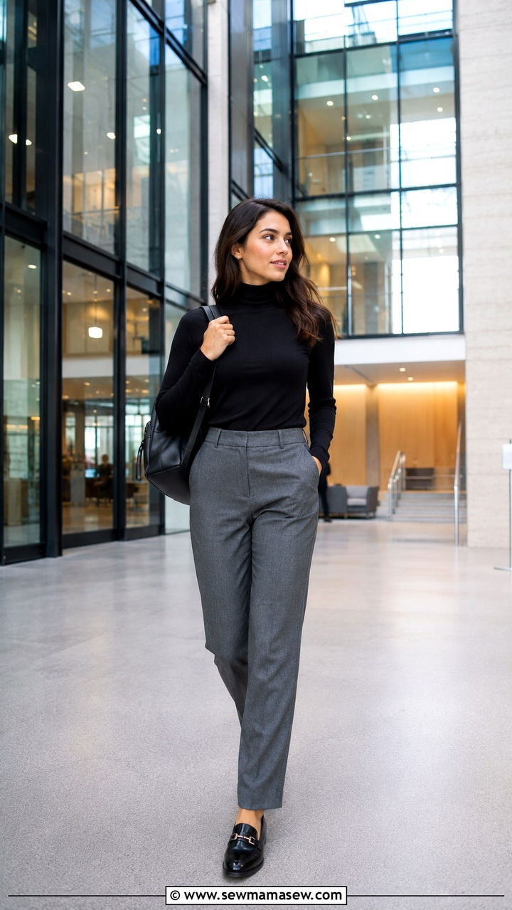Turtleneck with tailored trousers and loafers - 30 Law school student outfit ideas