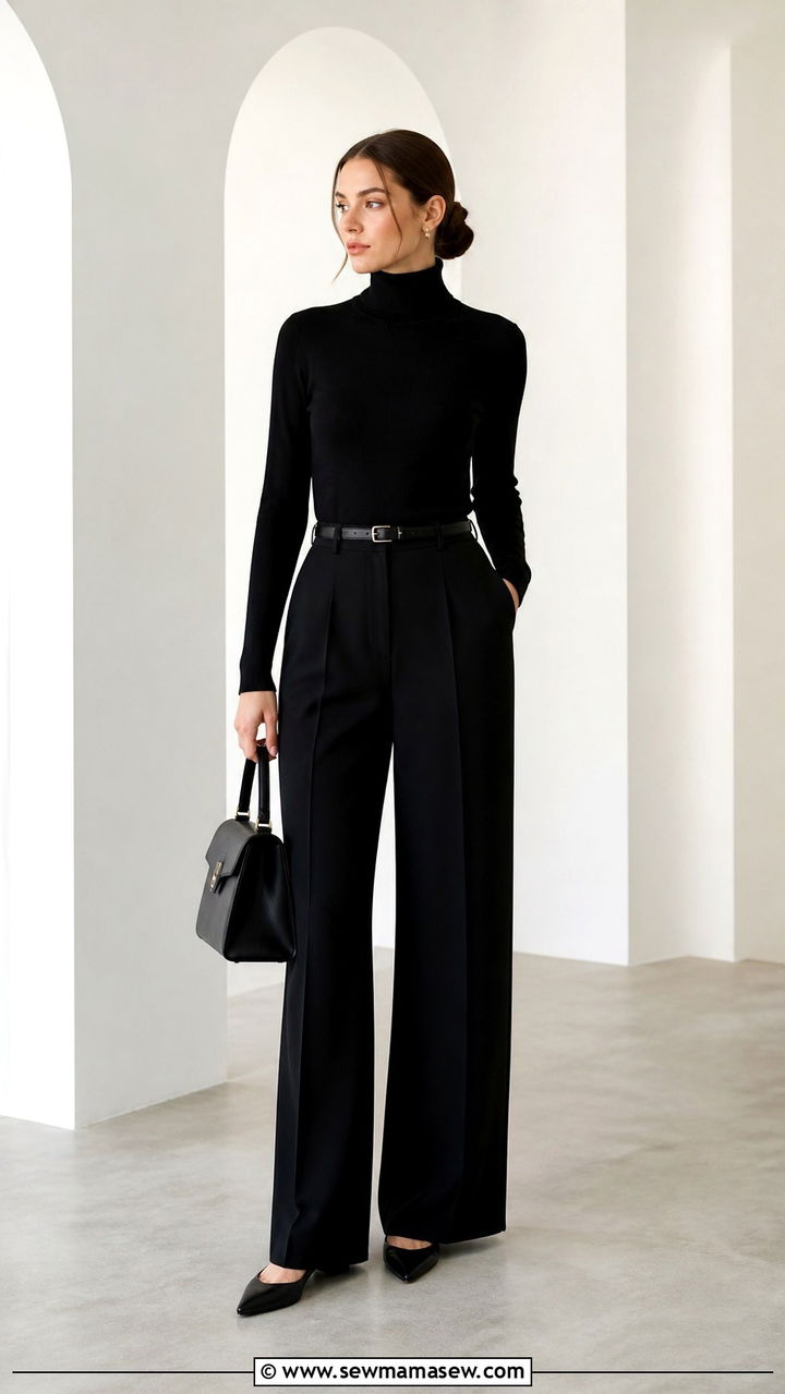 Turtleneck with tailored wide leg trousers funeral - 40 Funeral outfit ideas