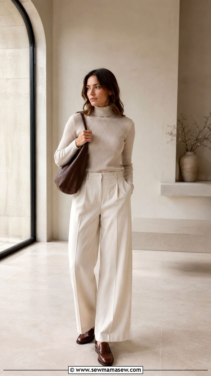 Turtleneck with wide leg trousers and loafers - 30 How to style a turtleneck