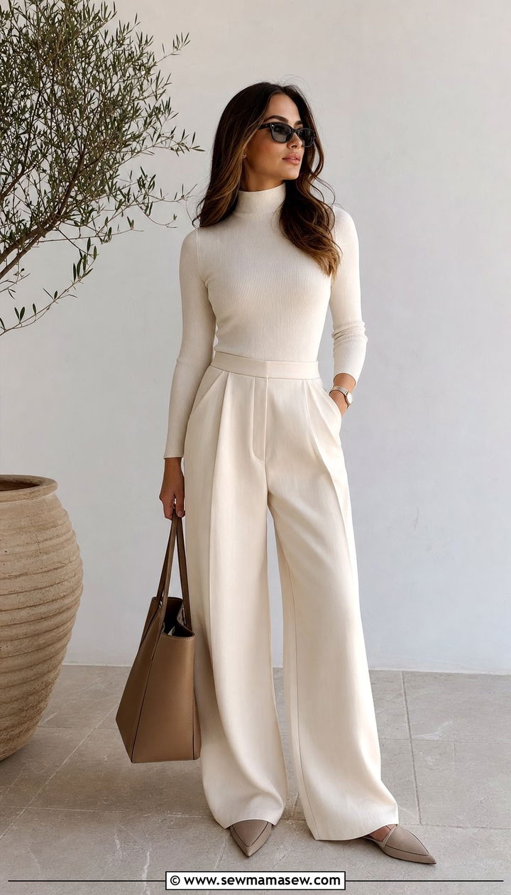 Turtleneck with wide leg trousers brunch outfit for tall women - 35 Brunch outfits for tall women