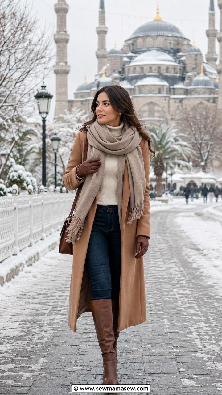 Turtleneck with wool coat and knee high boots Istanbul winter outfit - 30 Istanbul outfit ideas