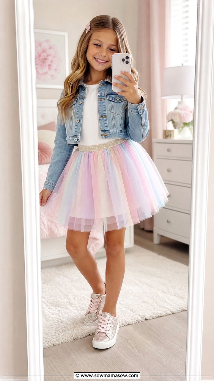Tutu Skirt With A Simple Tank And Denim Jacket - 25 Kid outfit ideas for school picture day