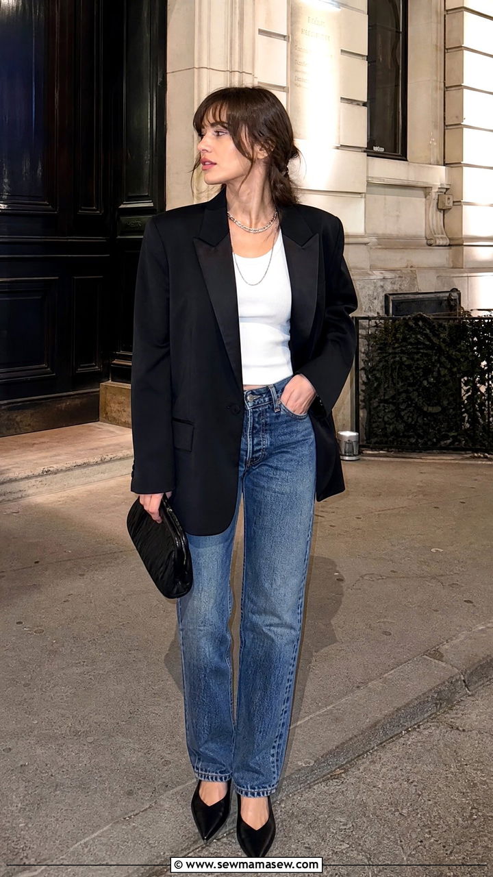 Tuxedo Jacket and Jeans Outfit French Girl - 25 French girl outfit ideas Jane Birkin