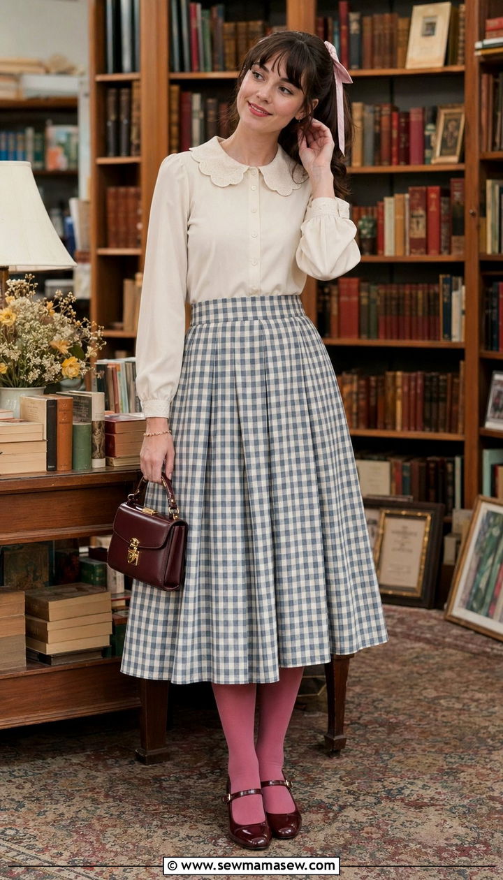 Twee Peter Pan Collar and A Line Skirt Outfit - 35 aesthetic outfits ideas