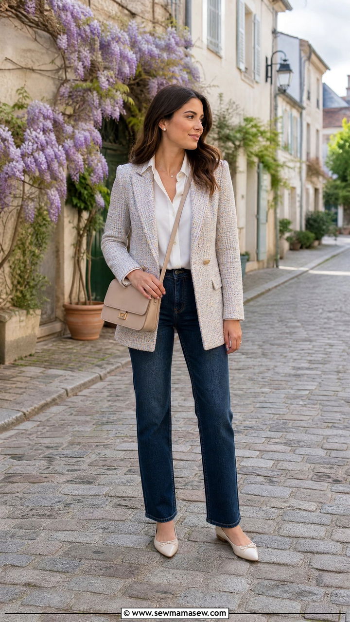 Tweed Blazer And Dark Wash Straight Jeans - 25 How to style a blazer in spring