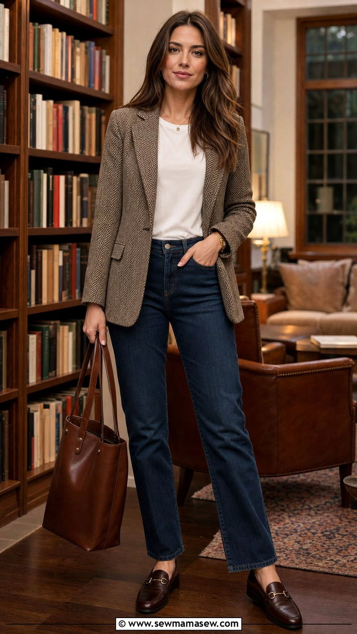 Tweed Blazer And Jeans Book Club Outfit - 35 Book club outfit ideas