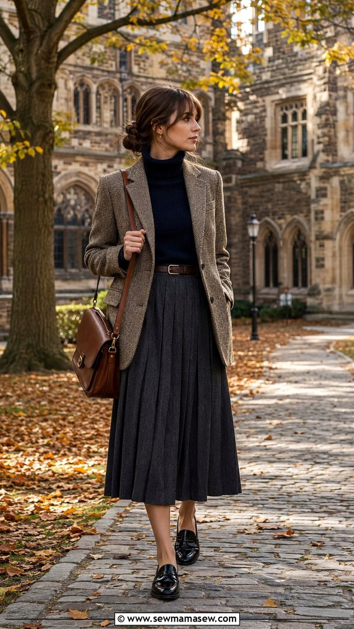 Tweed Blazer And Pleated Midi Skirt - 25 Poetcore outfit ideas