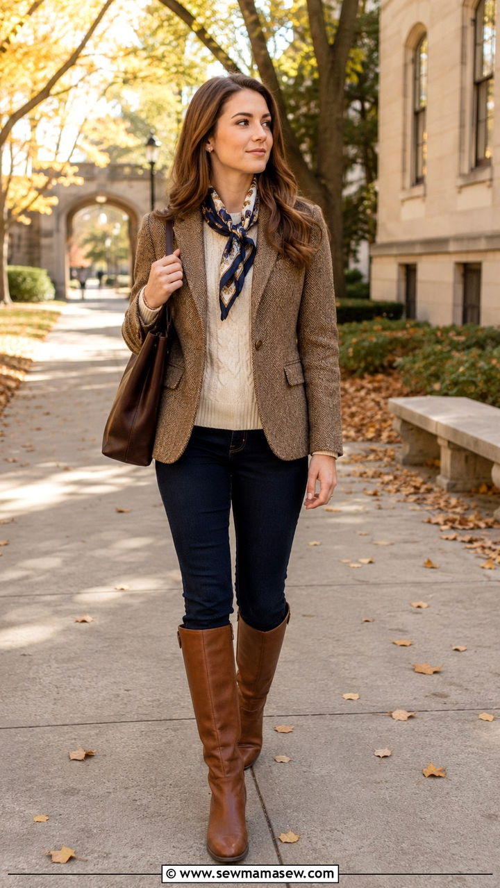 Tweed Blazer And Riding Boots Law School Outfit - 30 Law student outfit ideas