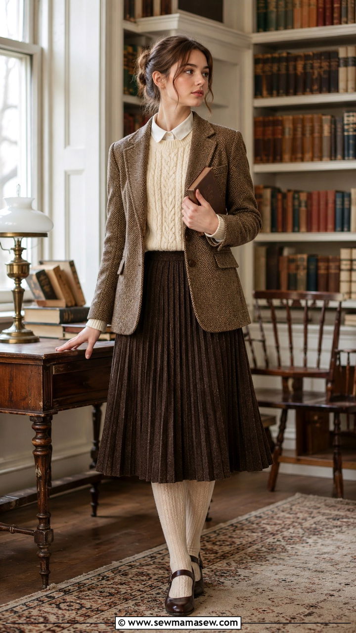 Tweed Blazer Cable Knit And Pleated Skirt - 25 poetcore outfits