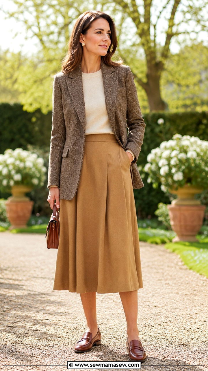 Tweed Blazer With A Line Skirt and Loafers - 20 Tweed blazer outfit ideas with loafers