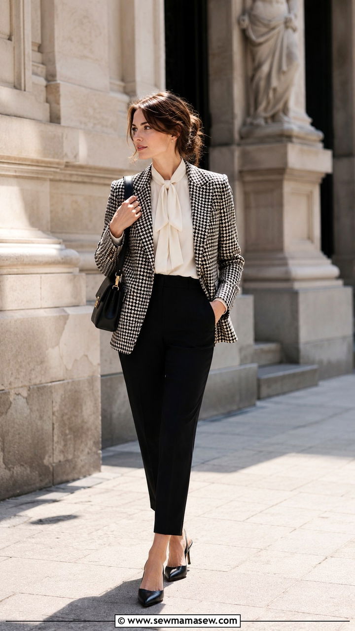 Tweed Blazer With Cigarette Trousers and Slingback Pumps - 25 Tweed blazer outfit ideas with heels