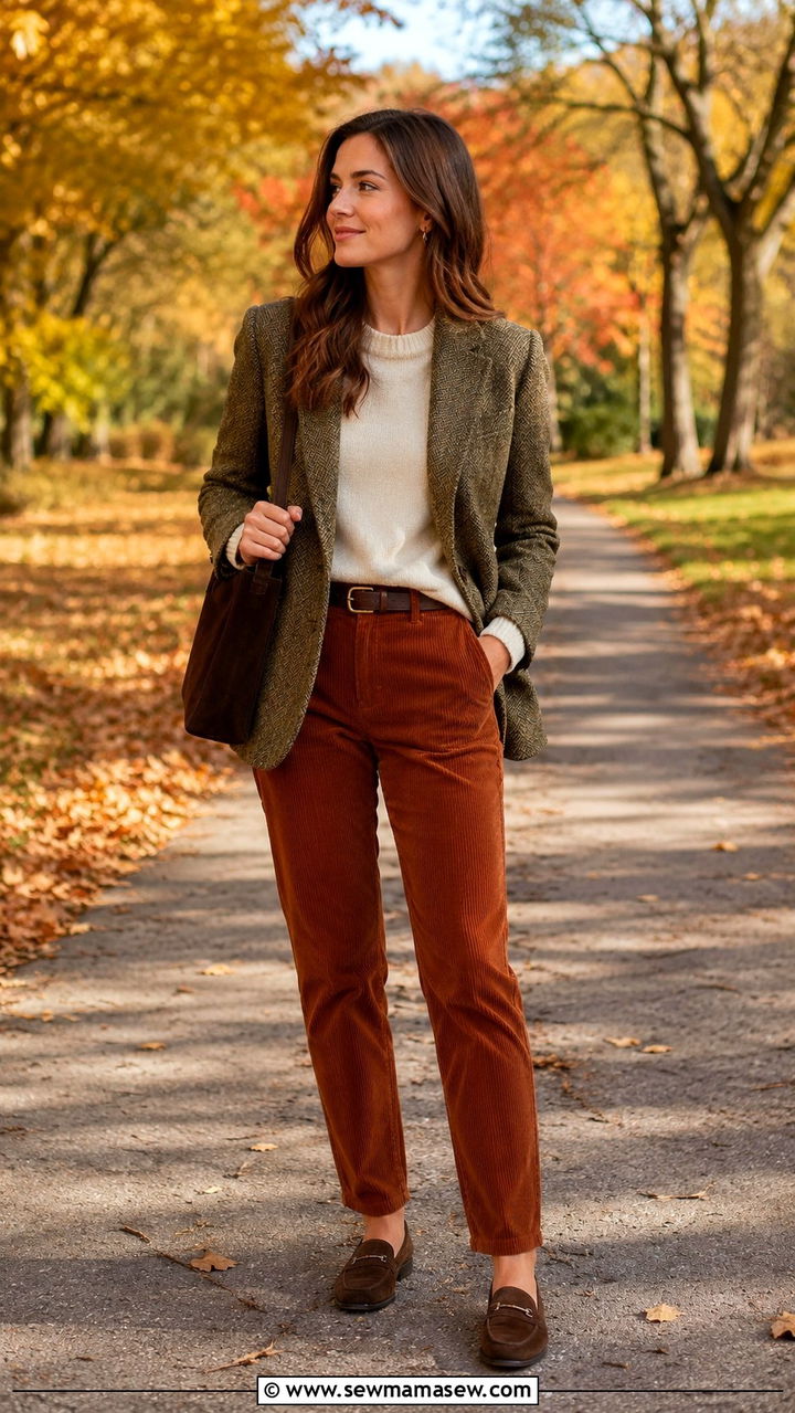 Tweed Blazer With Corduroy Pants and Loafers - 20 Tweed blazer outfit ideas with loafers