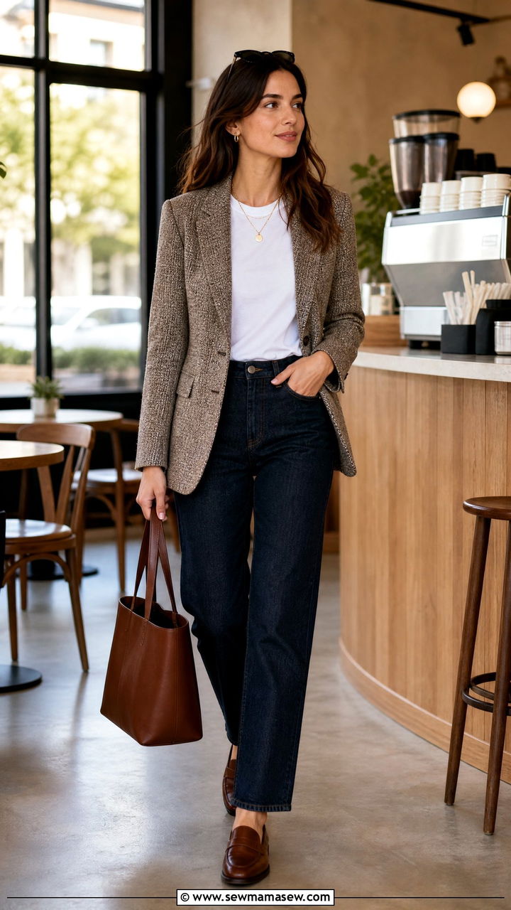 Tweed Blazer With Dark Denim For Client Meeting Days - 30 Event planner outfit ideas
