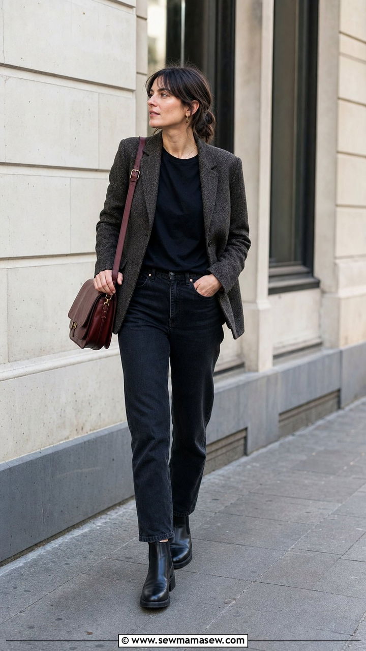 Tweed Blazer With Dark Jeans And Chelsea Boots - 25 cute librarian core outfits