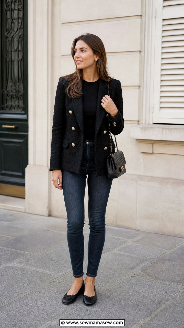 Tweed Blazer With Dark Skinny Jeans And Ballet Flats - 40 blazer outfits