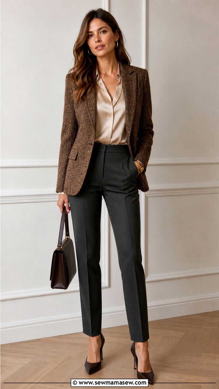 Tweed Blazer With Silk Shirt Look - 40 Old money outfit ideas