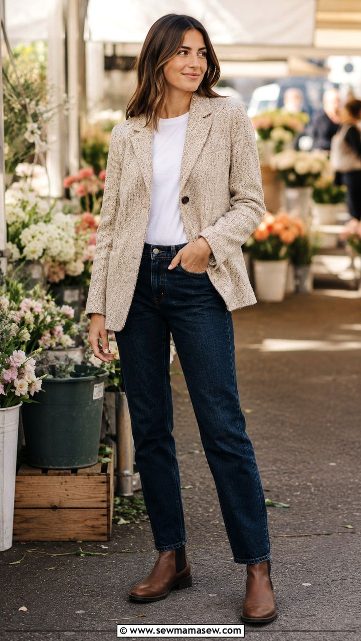 Tweed Blazer With Straight Leg Jeans - 25 Old money outfit ideas with blazer