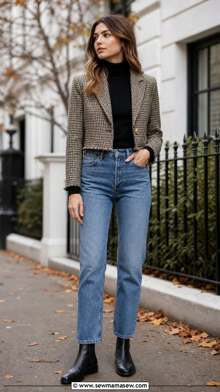 Tweed Blazer With Straight Leg Jeans Outfit - 35 blazer outfits aesthetic