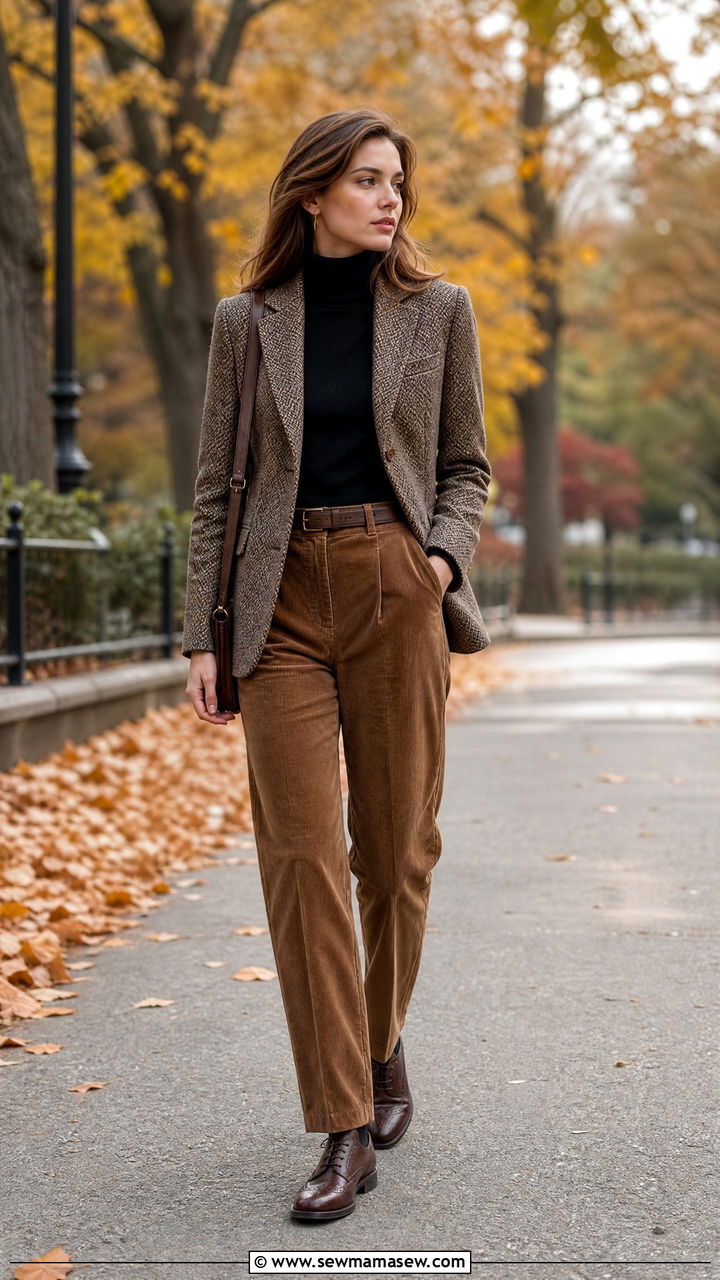 Tweed Blazer With Turtleneck And Corduroy Trousers - 35 Ivy league outfit ideas