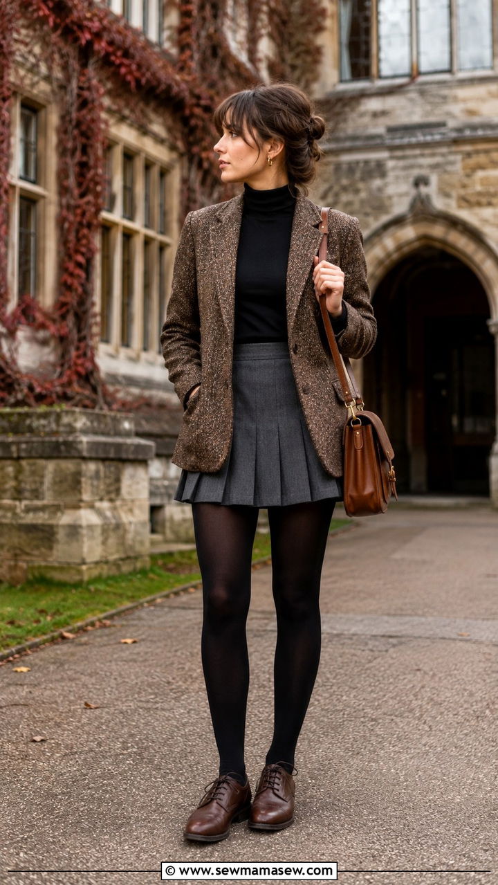 Tweed Blazer With Turtleneck And Pleated Mini Skirt - 30 classy college outfits