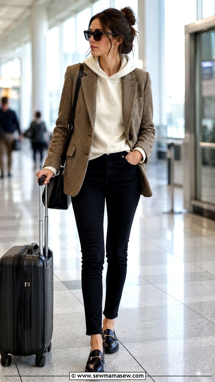 Tweed Blazer With a Hoodie and Loafers - 20 Tweed blazer outfit ideas with loafers