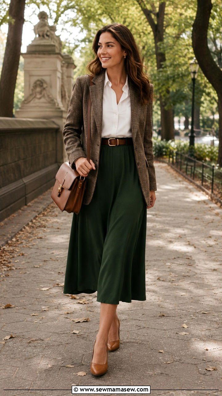 Tweed Blazer With a Midi Skirt and Block Heels - 25 Tweed blazer outfit ideas with heels